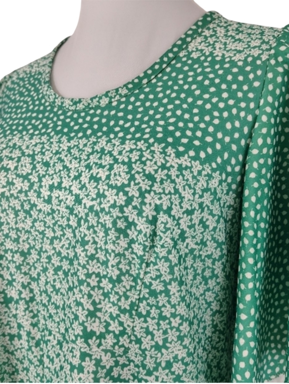 Vintage 70s Homemade Green And White Floral Maxi Dress Whimsical - Picture 4 of 12